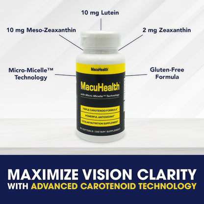 Macuhealth Triple Carotenoid Formula - Eye Vitamins for Adults | 90 softgels, 3 months supply, Advanced Eye Support & Health Eye Formula, triple carotenoid, micro micelle, softygels