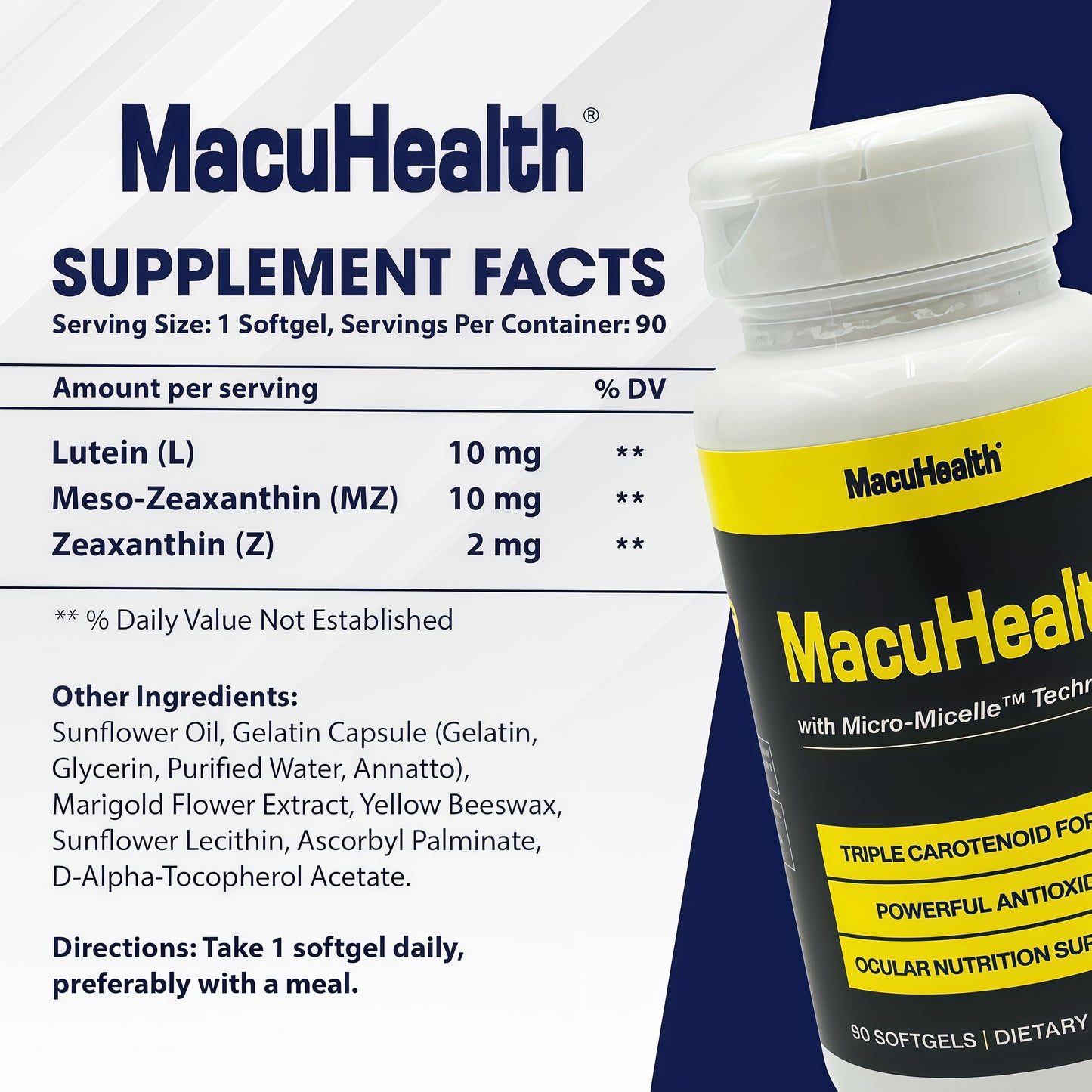 Macuhealth Triple Carotenoid Formula - Eye Vitamins for Adults | 90 softgels, 3 months supply, Advanced Eye Support & Health Eye Formula, triple carotenoid, micro micelle, softygels